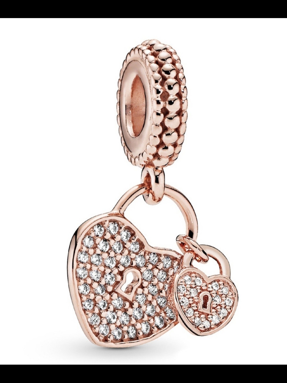 Pandora Rose Gold Double Heart Padlock Dangle Charm CZ Pavé 780087C01
